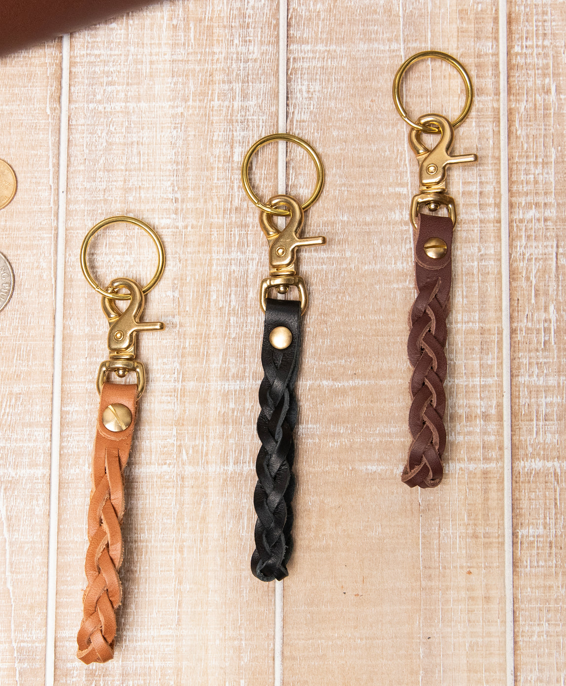 Handmade Vegetable Tanned Leather Keychain - Full Grain Italian Leather With Bronze Key Ring - View #8
