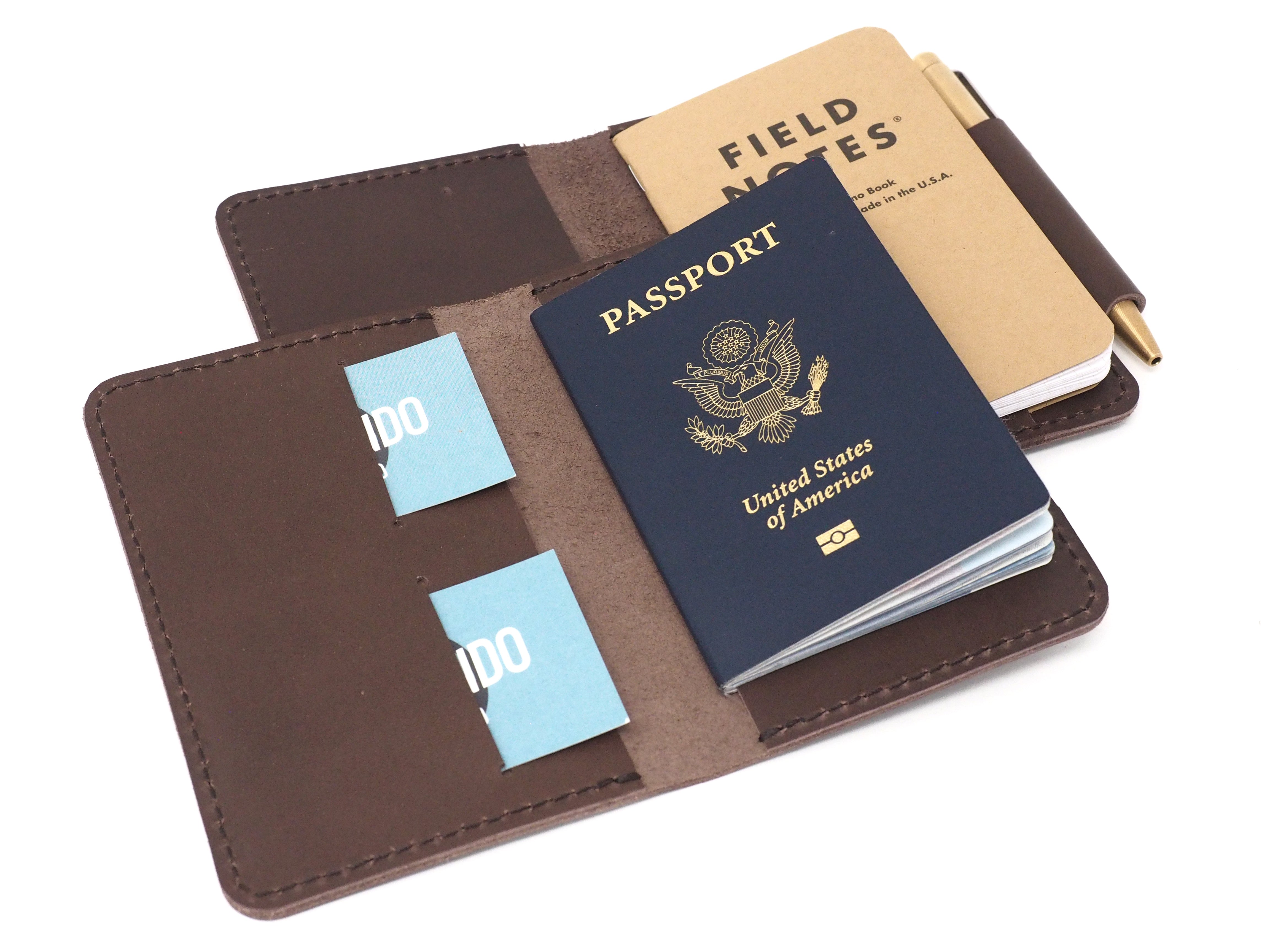 Leather Travel Wallet & Passport Holder: Passport Cover Holds 4 Passports, Credi