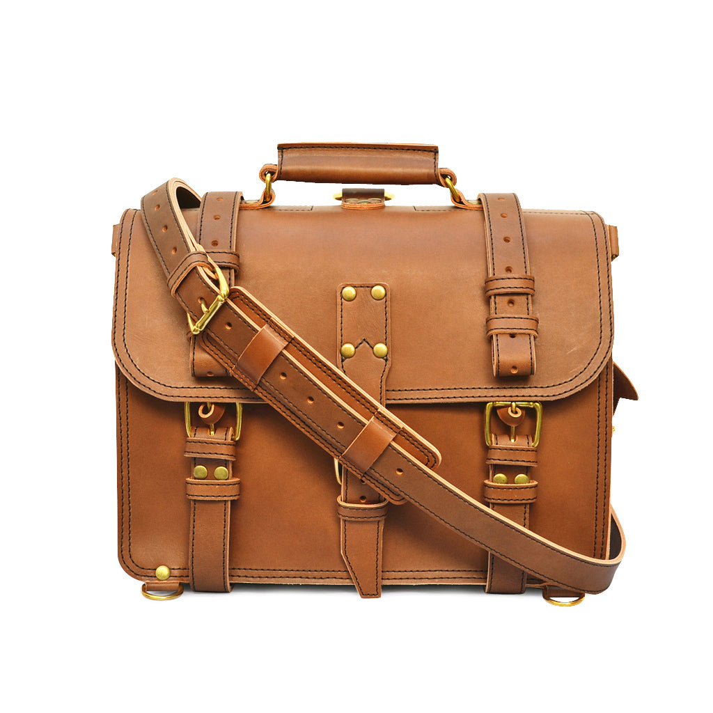 Double Space Briefcase - Large Leather Laptop Messenger Bag