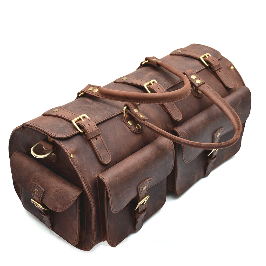 Weekender Duffle Bag Vintage Leather Overnight Luggage in Two