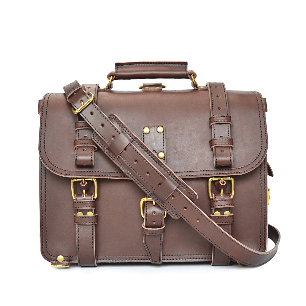 Double Space Briefcase - Large Leather Laptop Messenger Bag