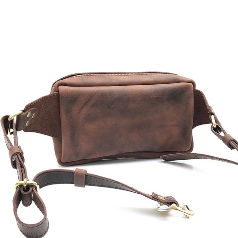 Large Leather Body Bag Fanny Pack Bum Bag Close to Body Bag 