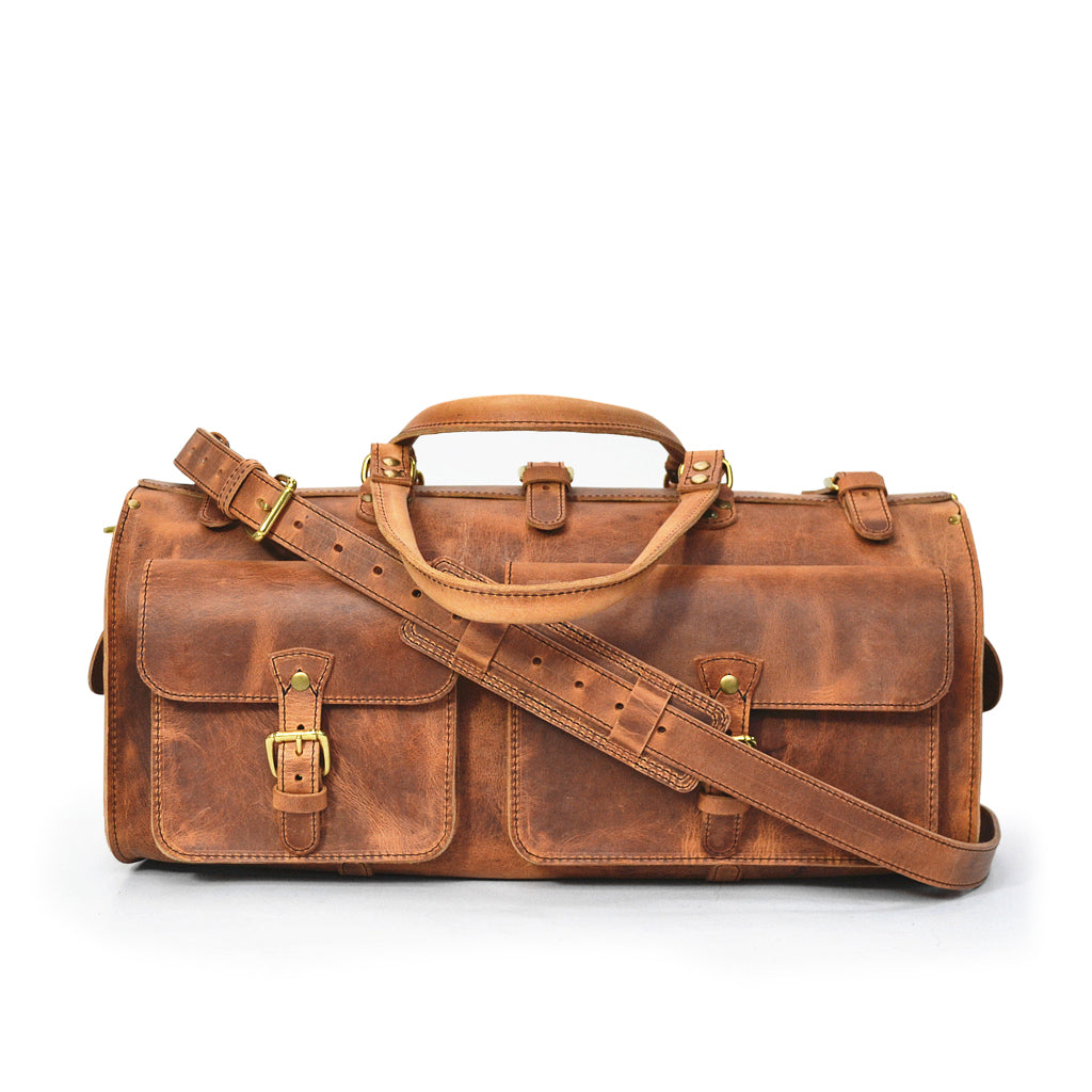 Weekender Duffle Bag Vintage Leather Overnight Luggage in Two